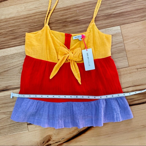 See By Chloe Ruffled Bow Braided Strap Colorblock Tank NWT - Picture 11 of 12